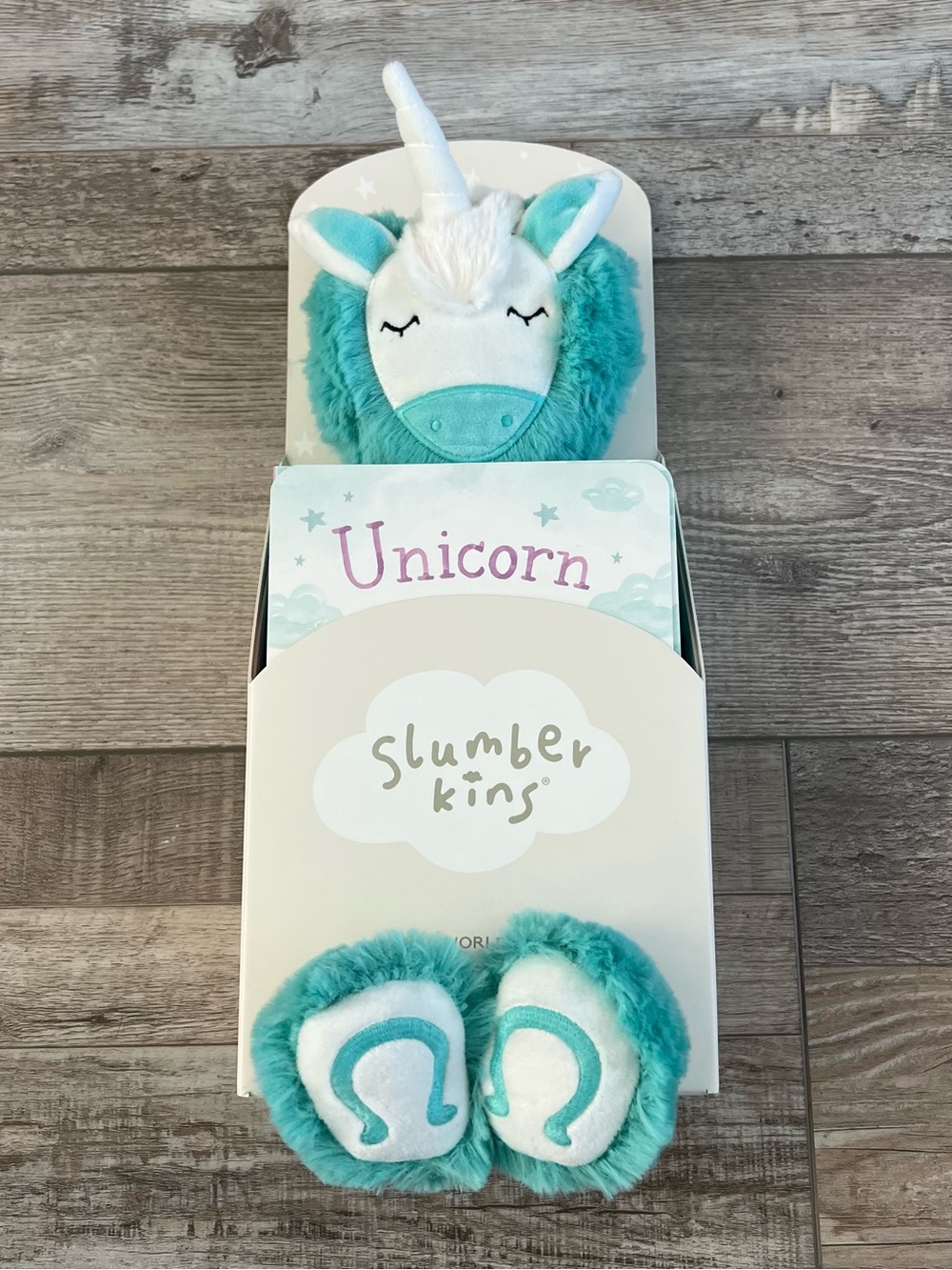 NWT Slumberkins Turquoise Unicorn Kin with Board Book